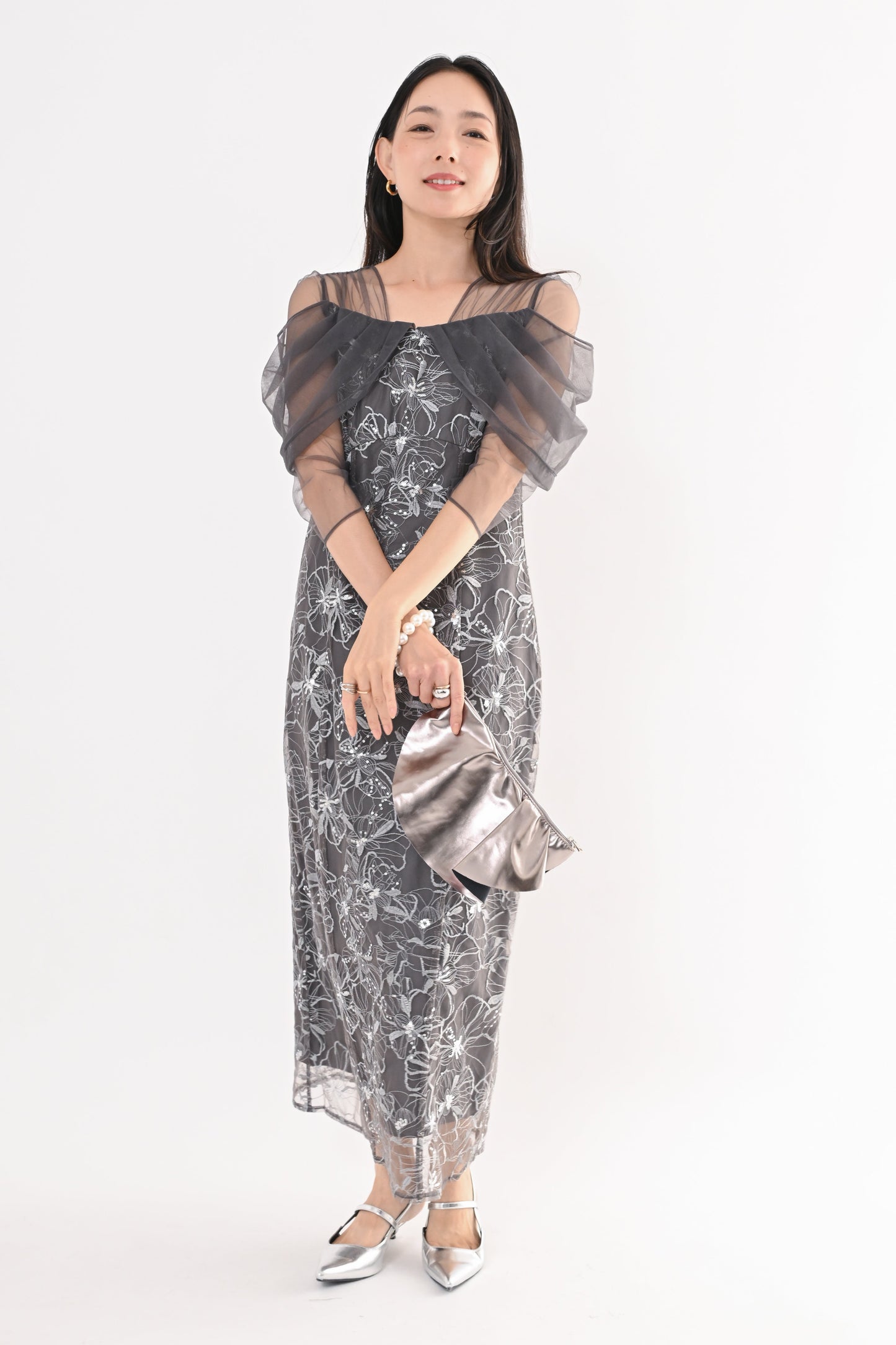 <20%OFF>チュールスパンコールドレス