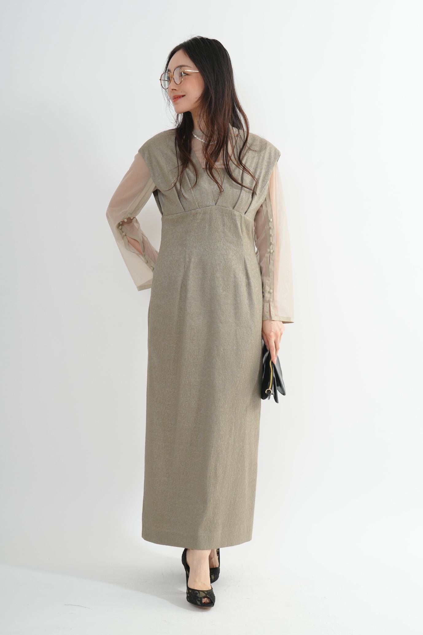 Vネックジャガードドレス<2pcs SET>