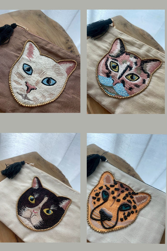 アニマル刺繍ポーチ　キャット
