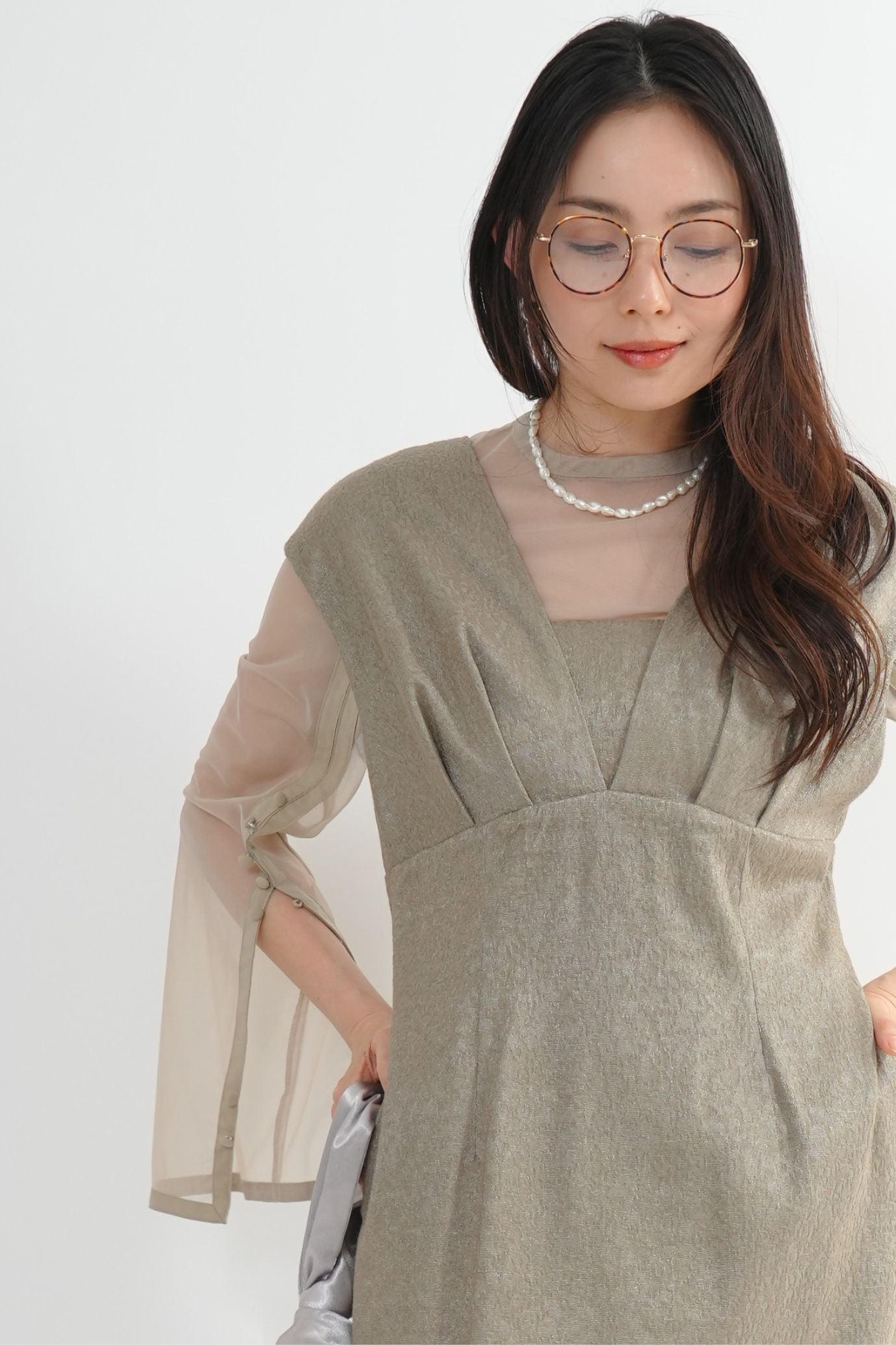 Vネックジャガードドレス<2pcs SET>