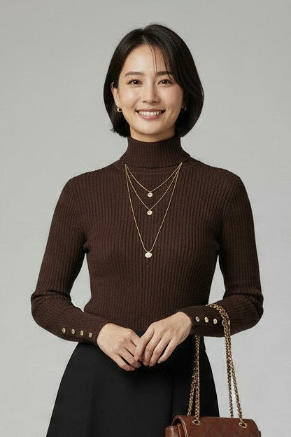 リブハイネックニット