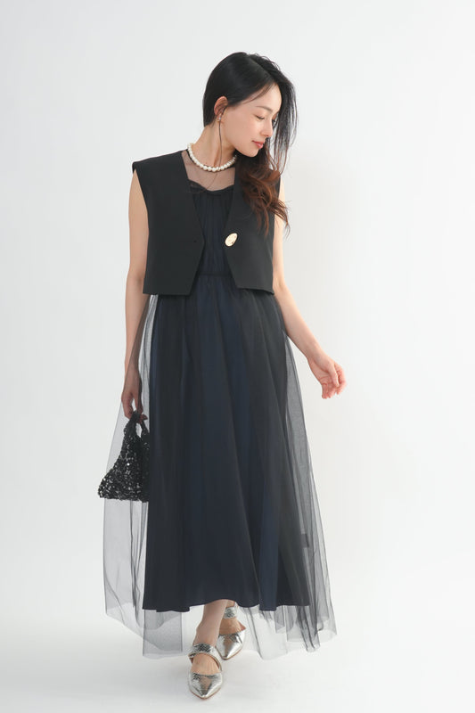 ジレ×チュールドレス<3pcs SET>