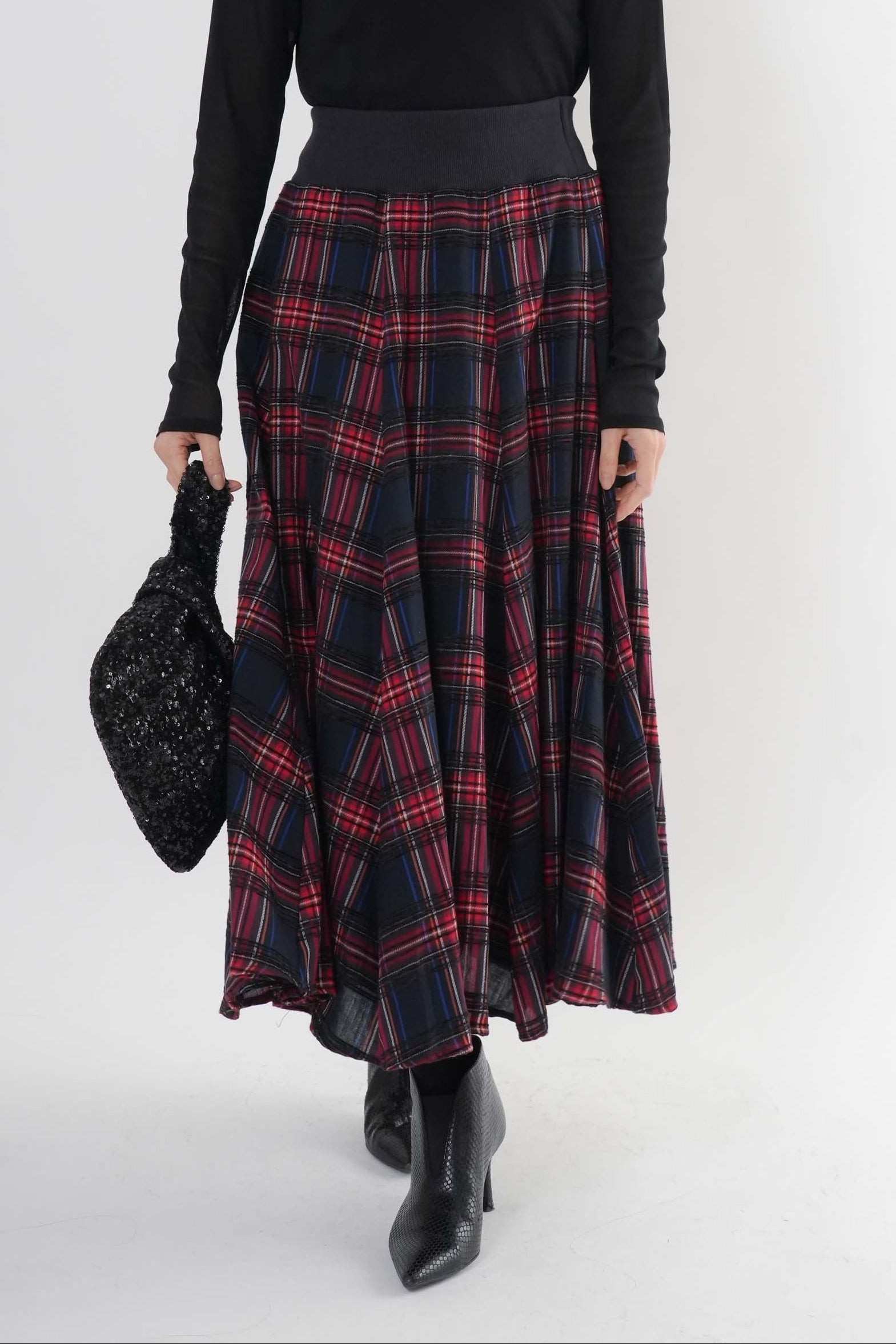 【新品】&エルシー　チェックスカート モールチェックスカート｜スカート｜ELVENCE DEUX（エルベンスドゥ