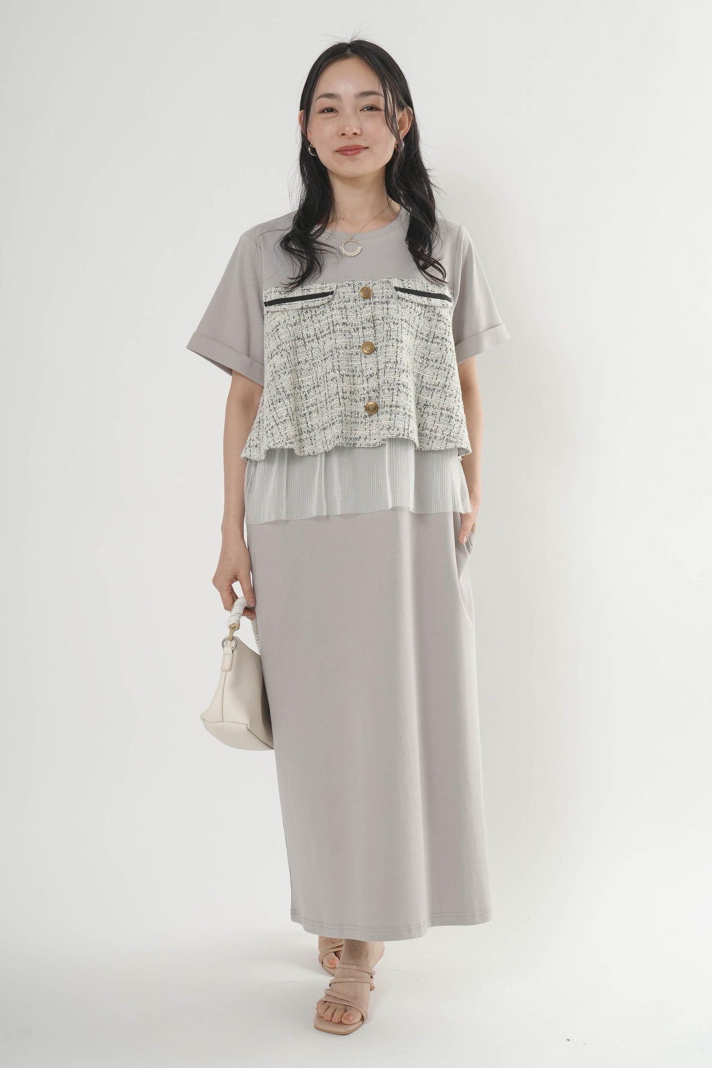 〈ご試着キャンペーン対象品〉ツイードコンビカットワンピース