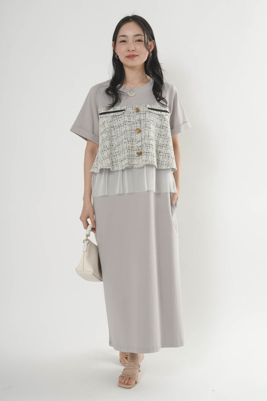 〈ご試着キャンペーン対象品〉ツイードコンビカットワンピース