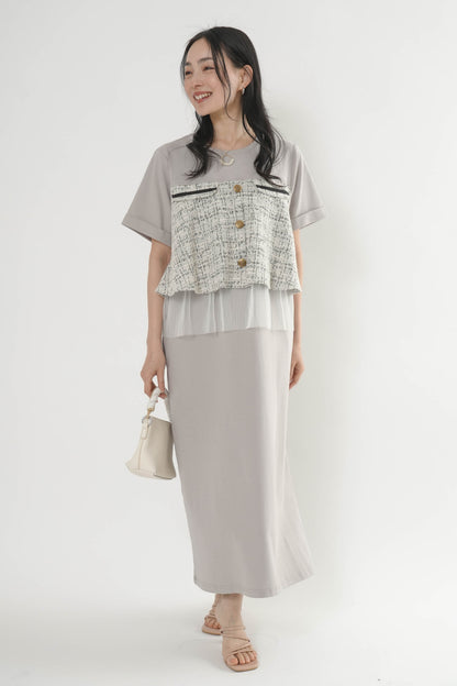 〈ご試着キャンペーン対象品〉ツイードコンビカットワンピース