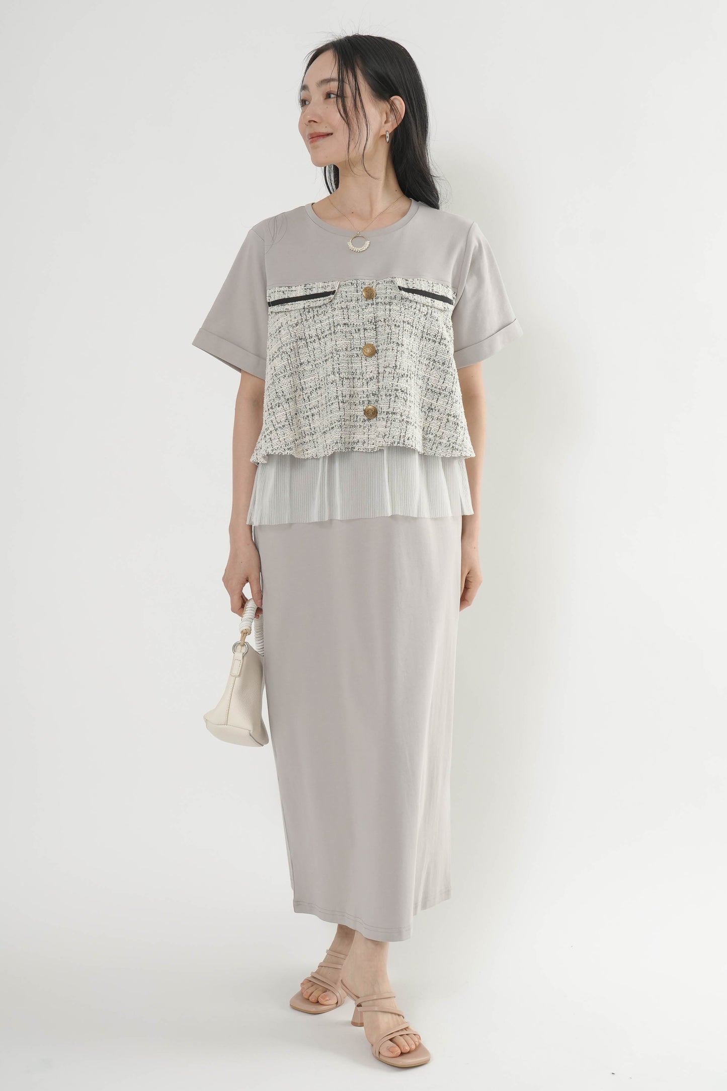 〈ご試着キャンペーン対象品〉ツイードコンビカットワンピース