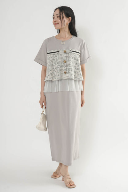 〈ご試着キャンペーン対象品〉ツイードコンビカットワンピース