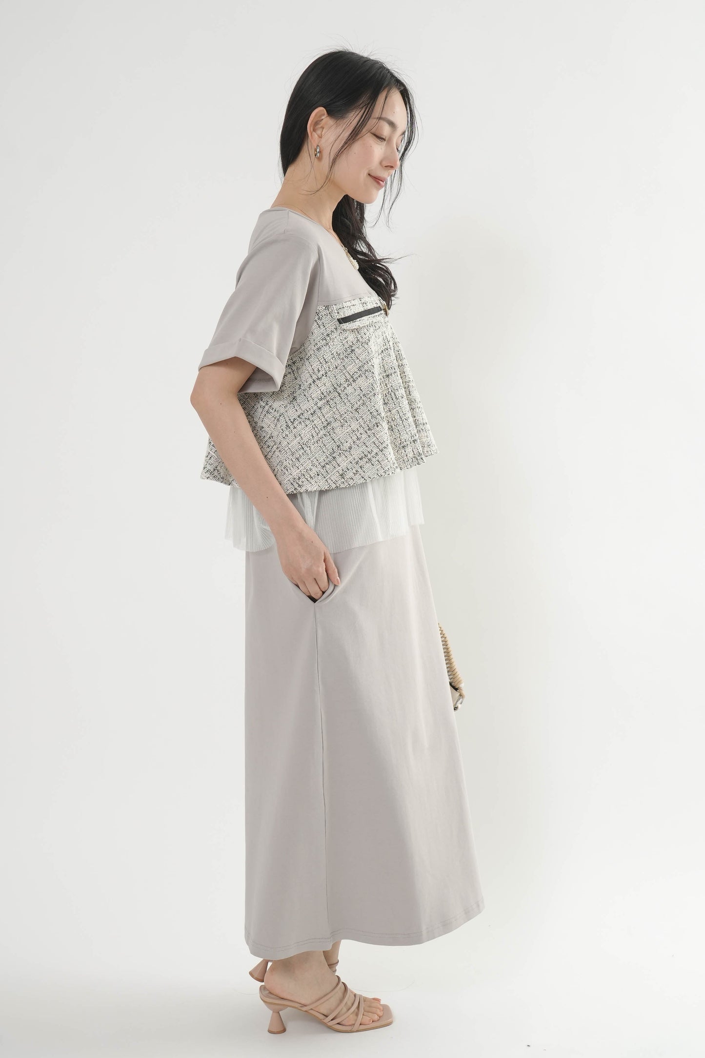 〈ご試着キャンペーン対象品〉ツイードコンビカットワンピース