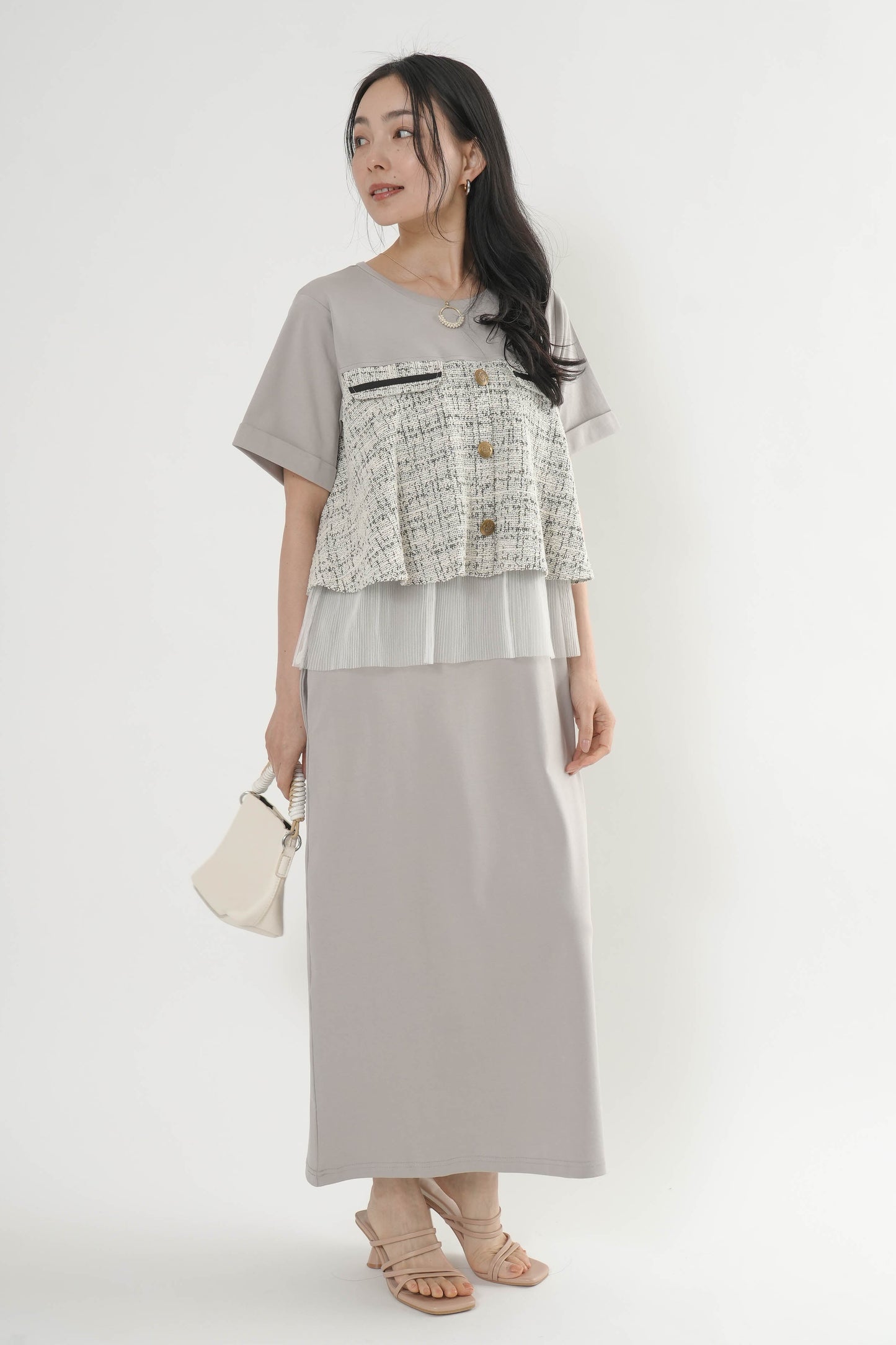 〈ご試着キャンペーン対象品〉ツイードコンビカットワンピース