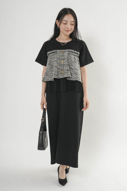 〈ご試着キャンペーン対象品〉ツイードコンビカットワンピース