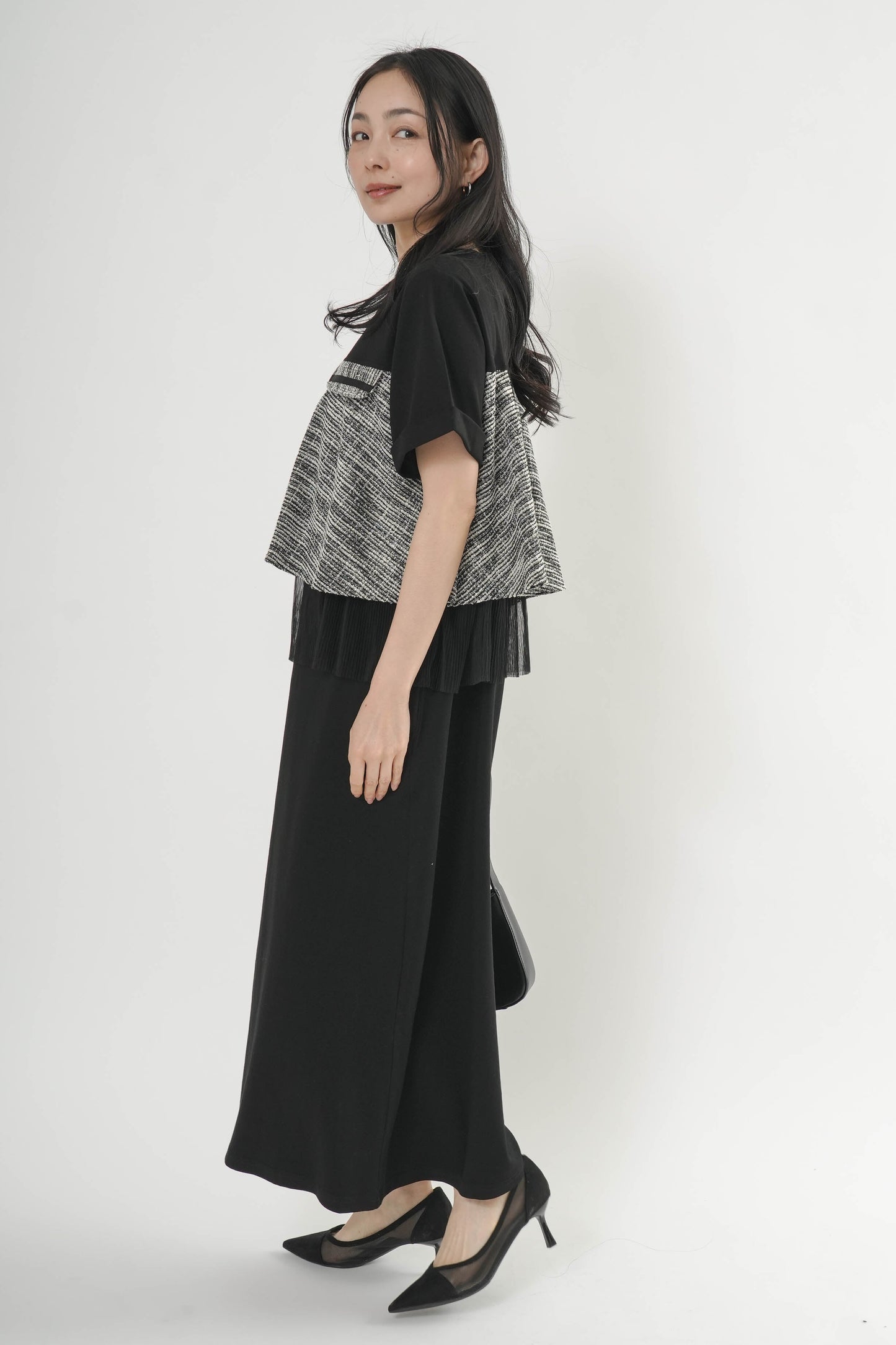 〈ご試着キャンペーン対象品〉ツイードコンビカットワンピース