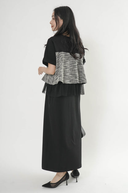 〈ご試着キャンペーン対象品〉ツイードコンビカットワンピース