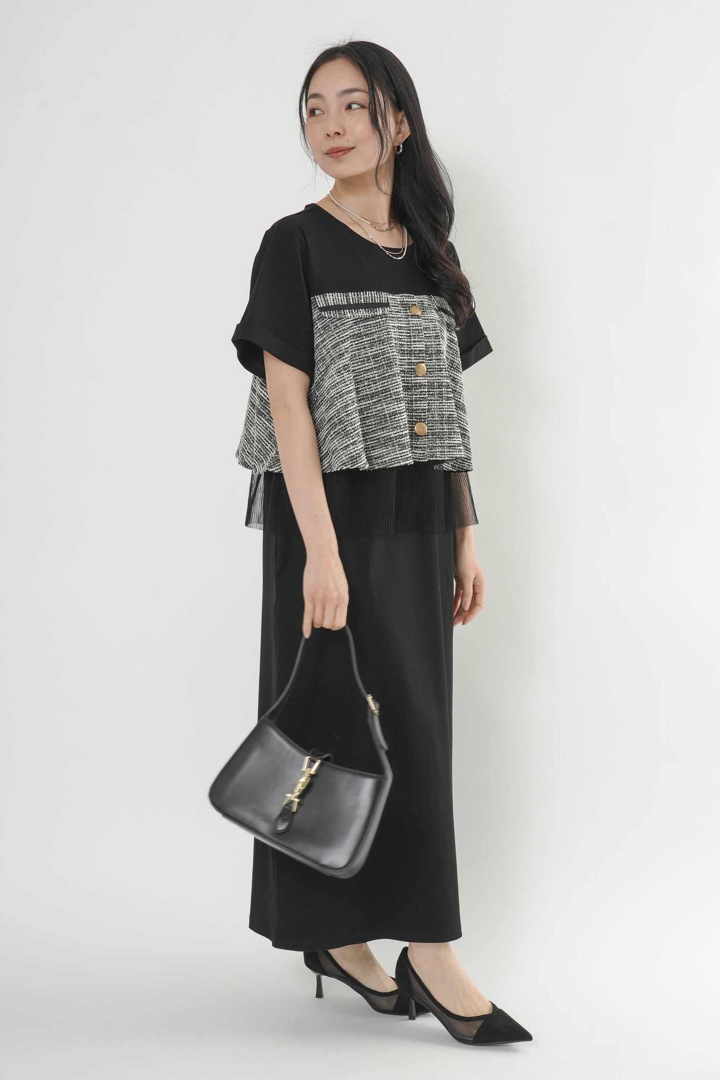 〈ご試着キャンペーン対象品〉ツイードコンビカットワンピース