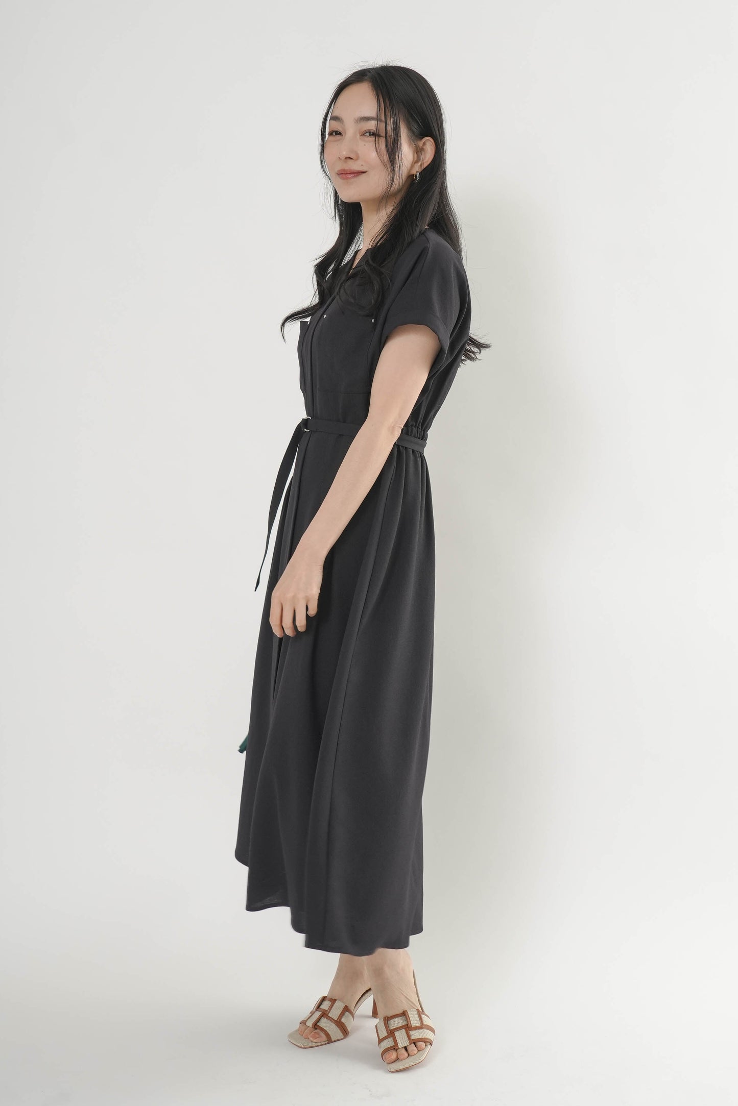 〈ご試着キャンペーン対象品〉ペチコート付きベルトシャツワンピース