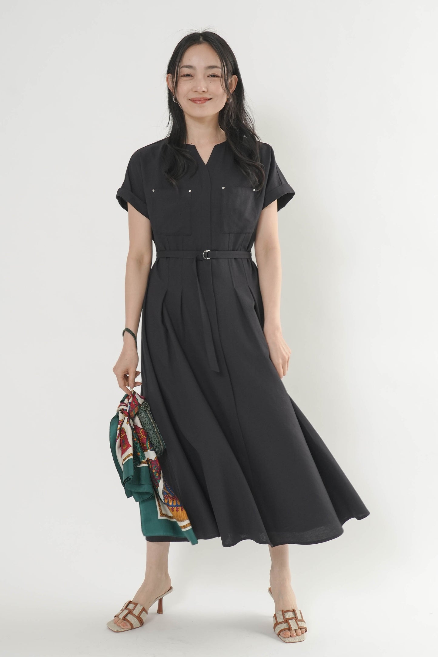 〈ご試着キャンペーン対象品〉ペチコート付きベルトシャツワンピース