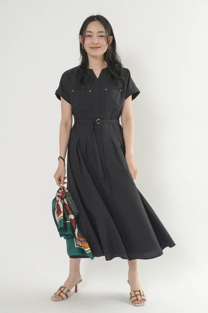 〈ご試着キャンペーン対象品〉ペチコート付きベルトシャツワンピース