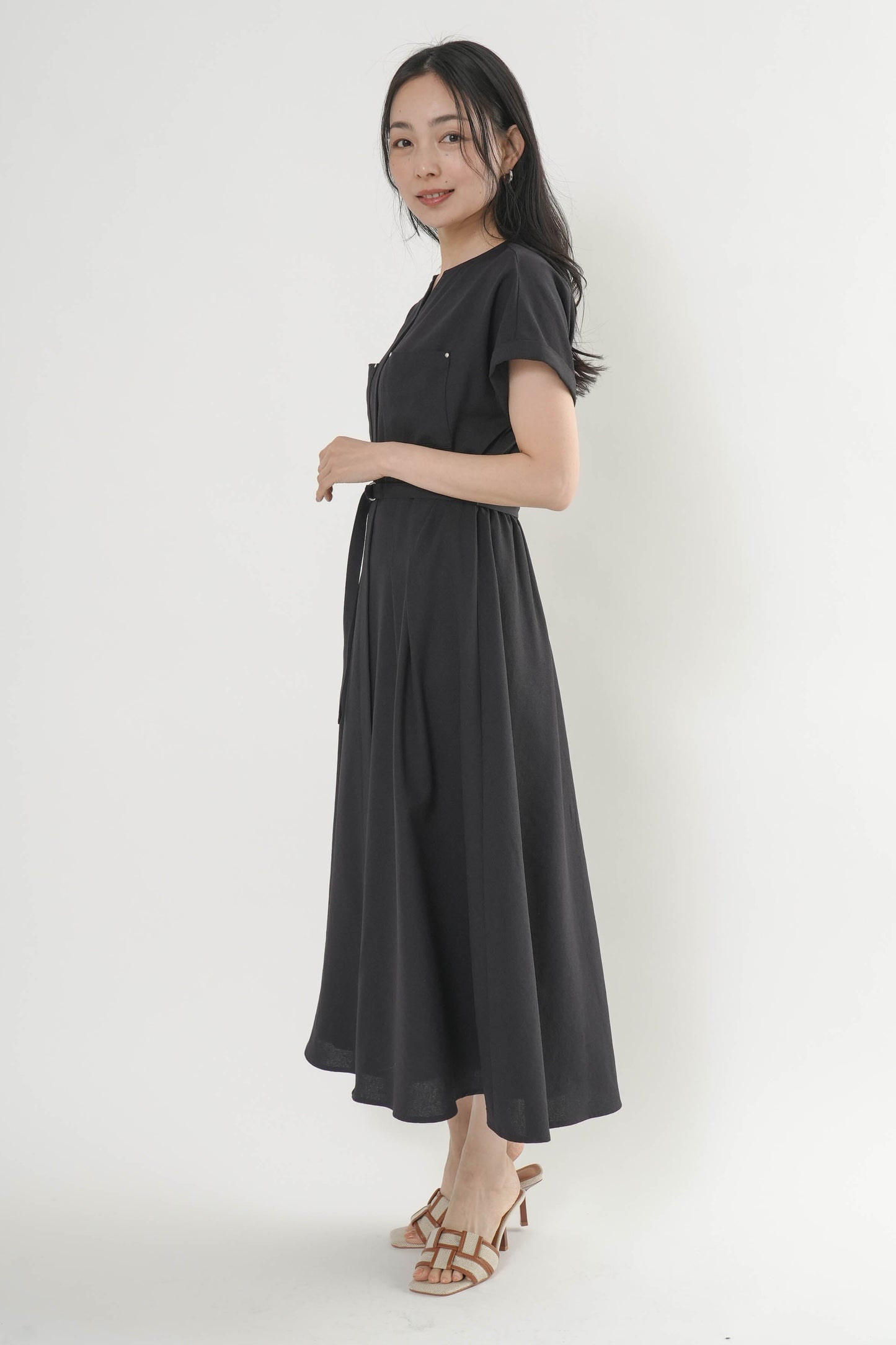 〈ご試着キャンペーン対象品〉ペチコート付きベルトシャツワンピース