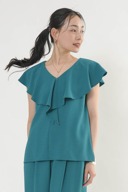 〈10%OFF〉クールグログランフリルブラウス