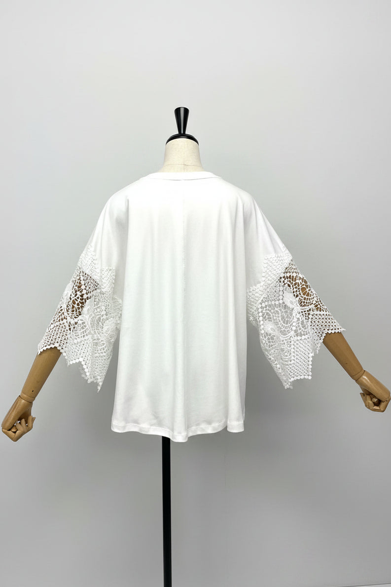 袖レースTシャツ
