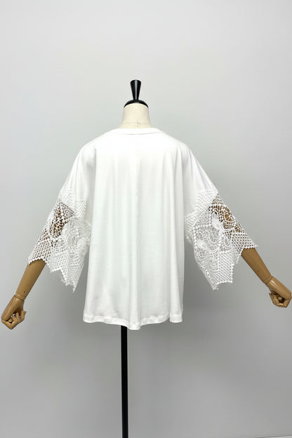 袖レースTシャツ