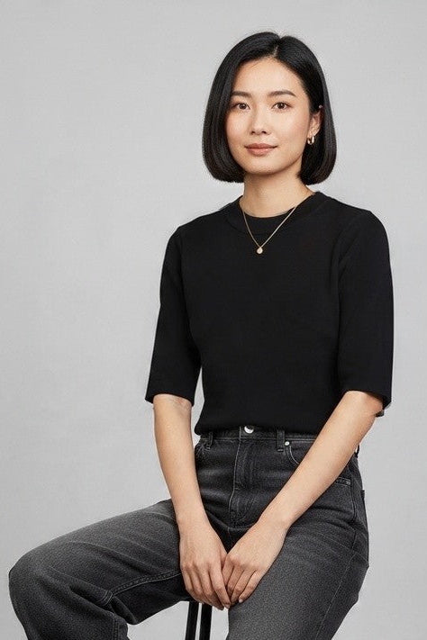 〈30%OFF〉リブニット5分袖プルオーバー