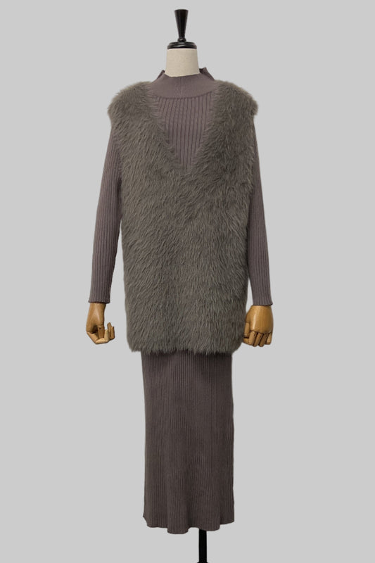 ［ＮＥＷ］シャギーベストセットワンピース