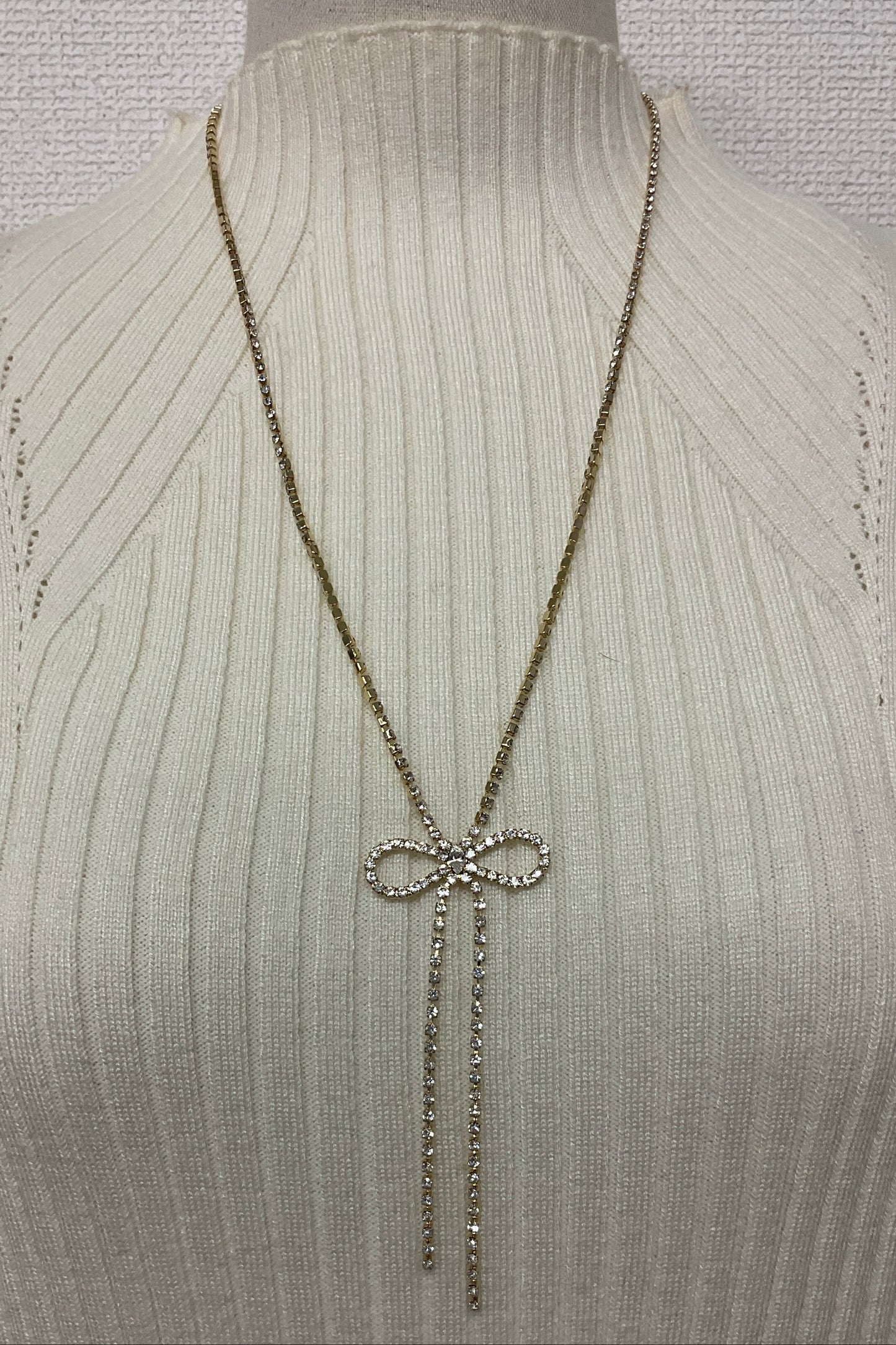 ［再入荷］リボン＆ストーンネックレス　