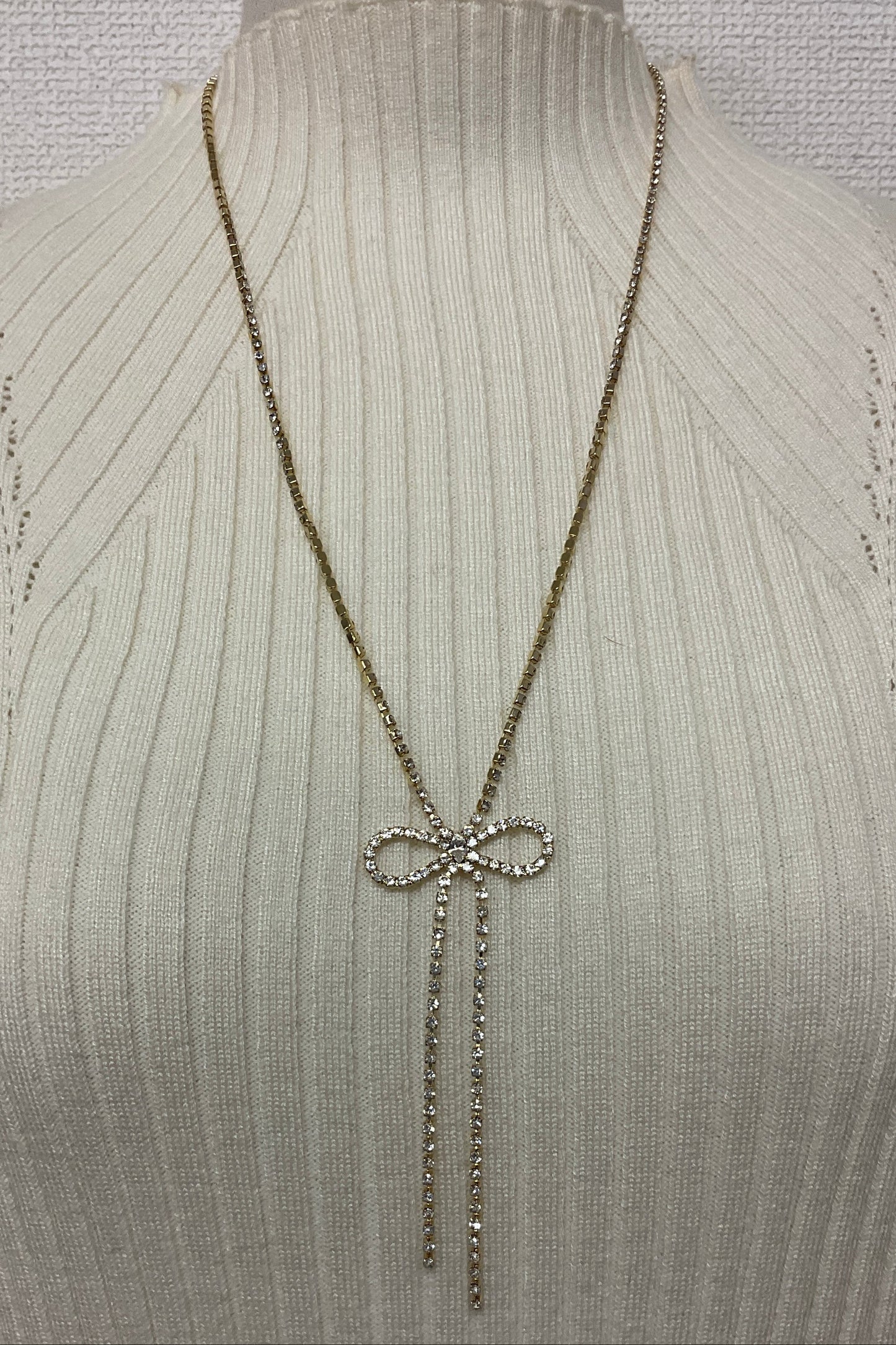 ［再入荷］リボン＆ストーンネックレス　