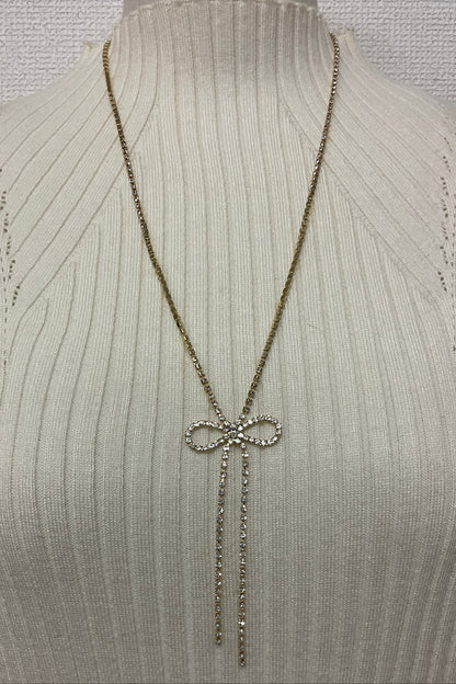 ［再入荷］リボン＆ストーンネックレス　