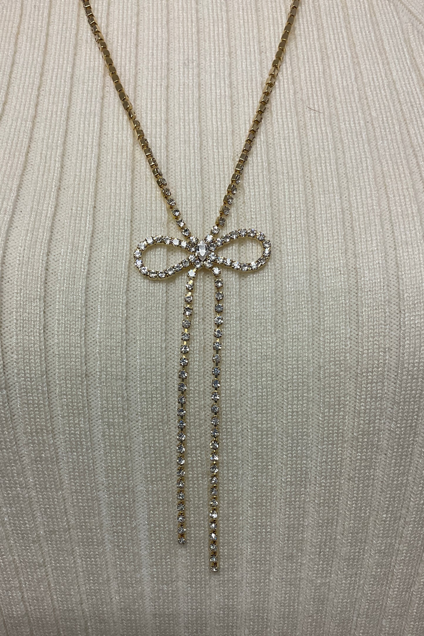 ［再入荷］リボン＆ストーンネックレス　