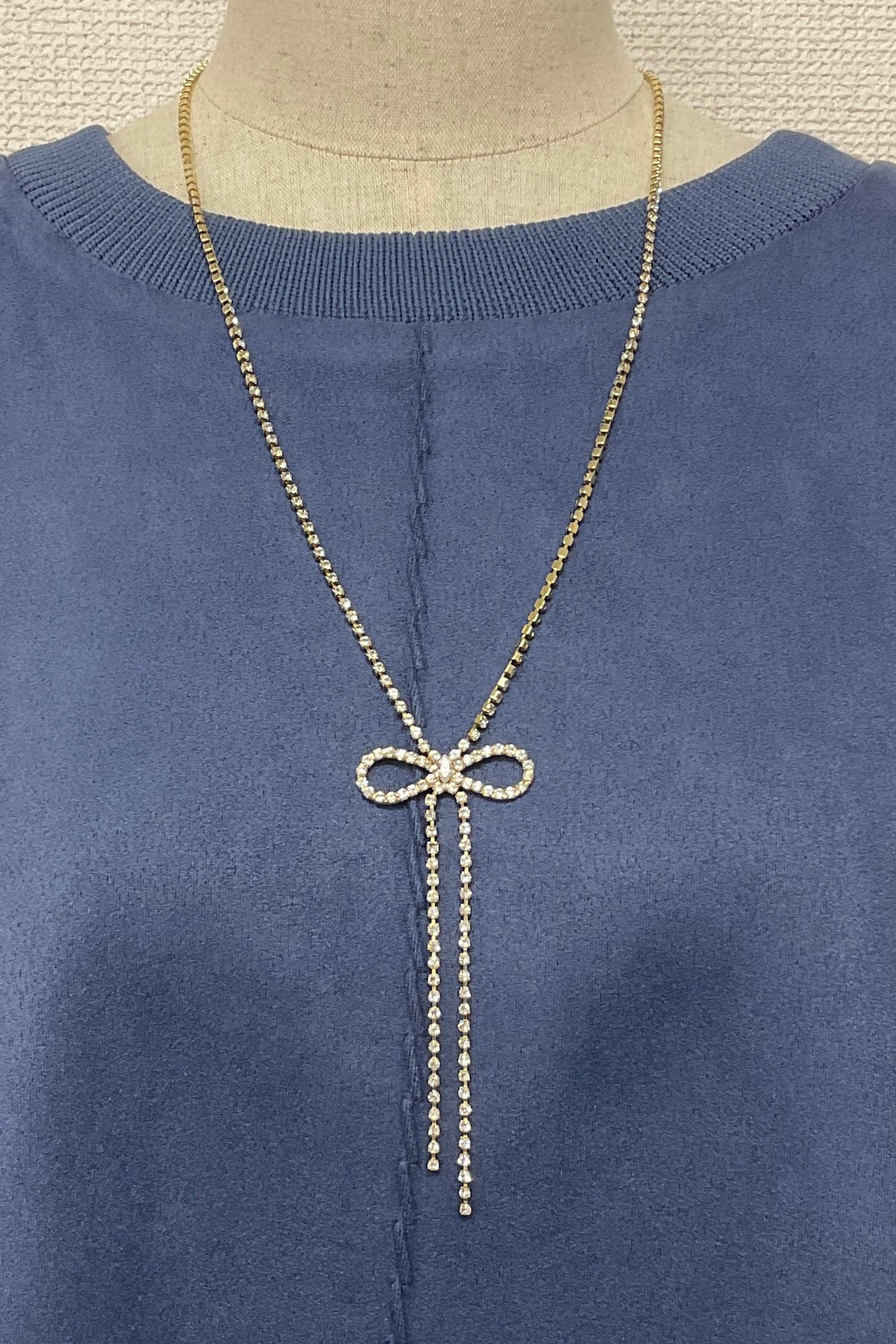 ［再入荷］リボン＆ストーンネックレス　