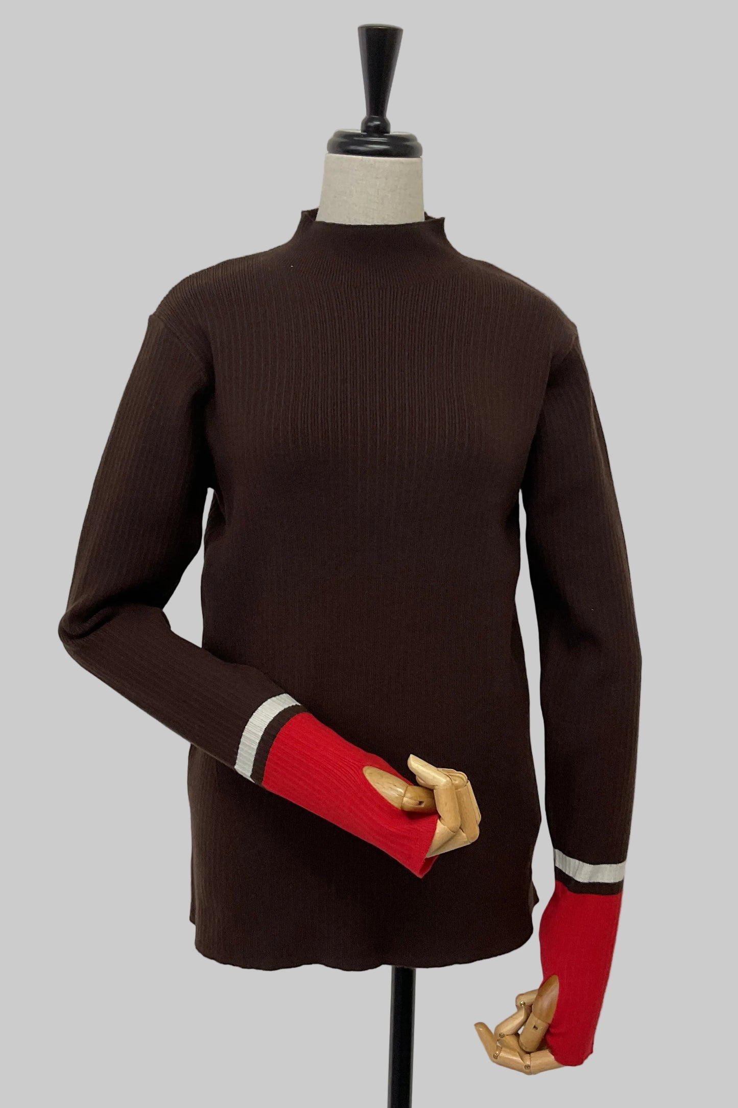 ヤワモチラインイリリブハイネックニット （ブラウン）