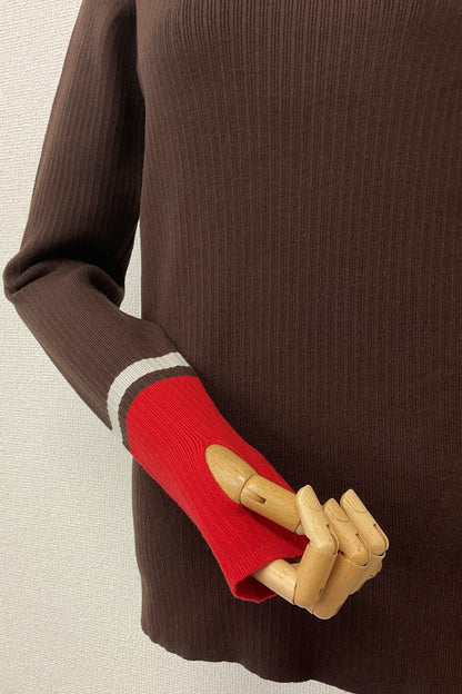 ヤワモチラインイリリブハイネックニット （ブラウン）