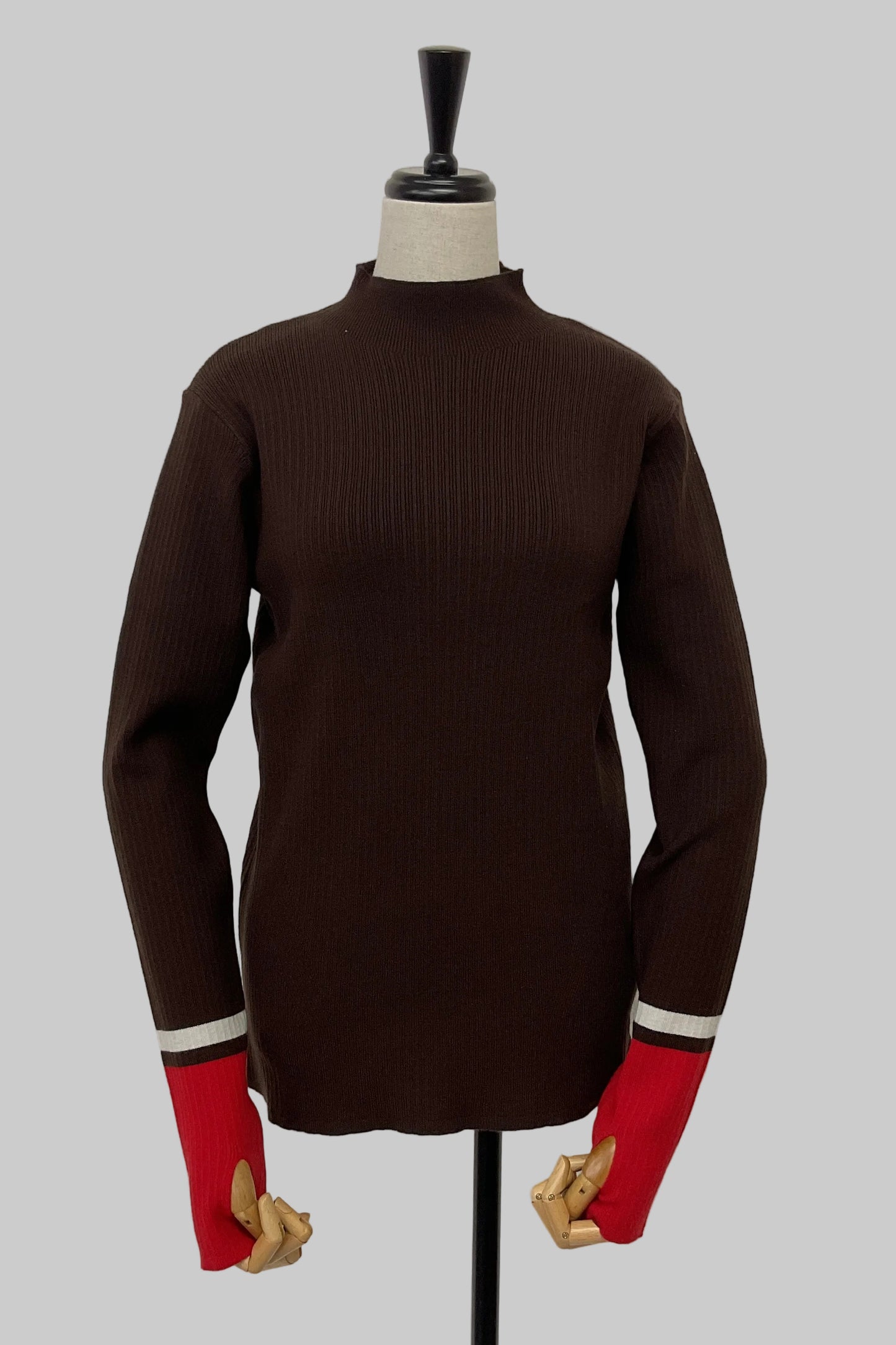 ヤワモチラインイリリブハイネックニット （ブラウン）