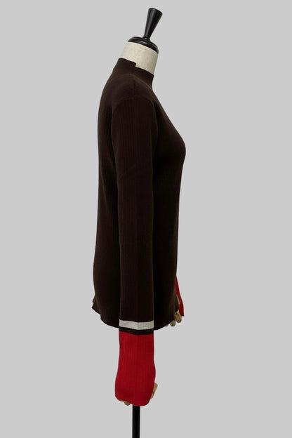 ヤワモチラインイリリブハイネックニット （ブラウン）