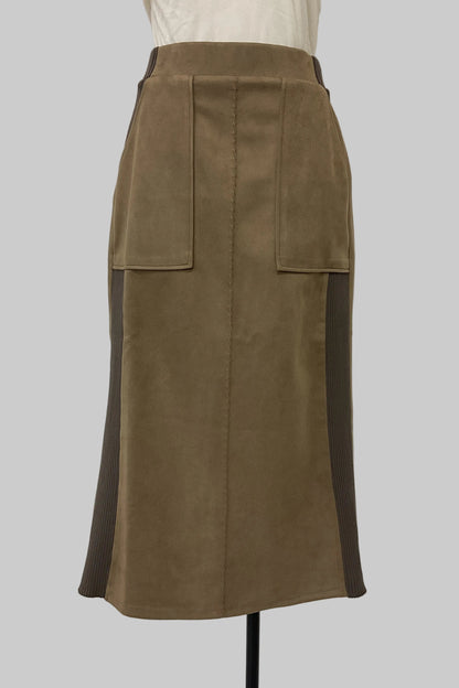 〈10%OFF〉スエード×リブワークスカート