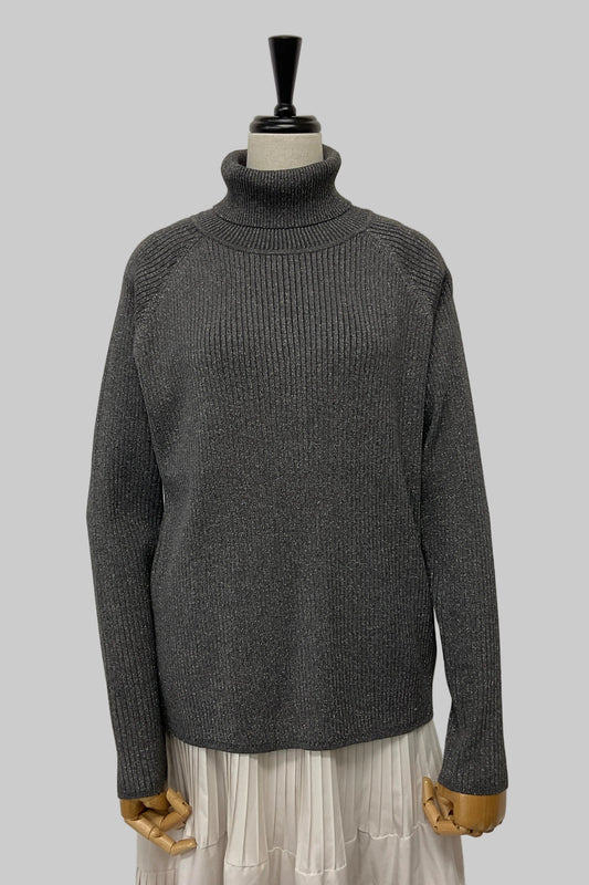 〈10%OFF〉ストレッチラメタートルニット