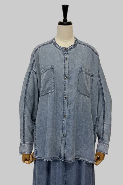 〈10%OFF〉パウダーシルクデニムドルマンシャツ