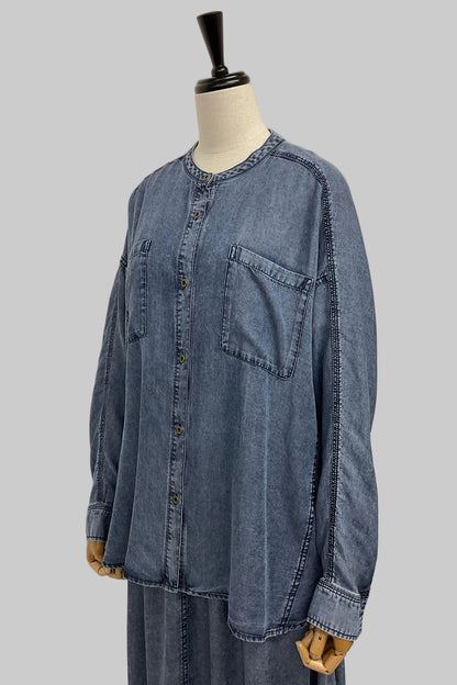 〈10%OFF〉パウダーシルクデニムドルマンシャツ
