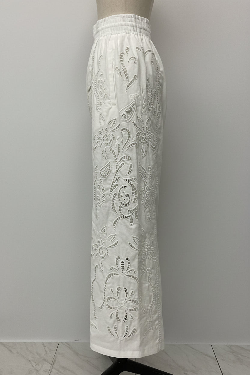 刺繍レースコットンパンツ
