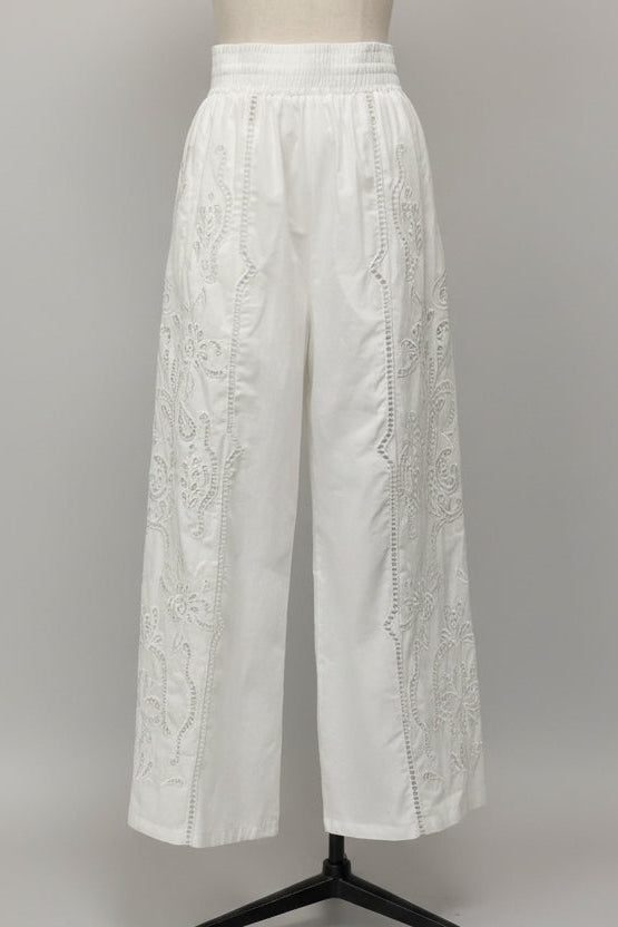 刺繍レースコットンパンツ