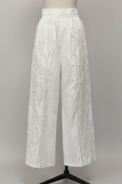刺繍レースコットンパンツ