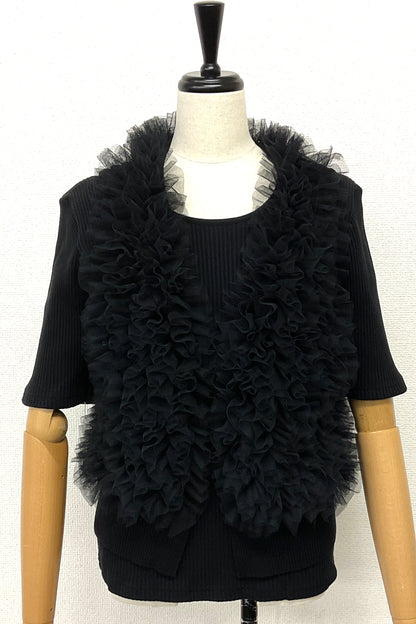 〈30%OFF〉チュールフリルニットベスト