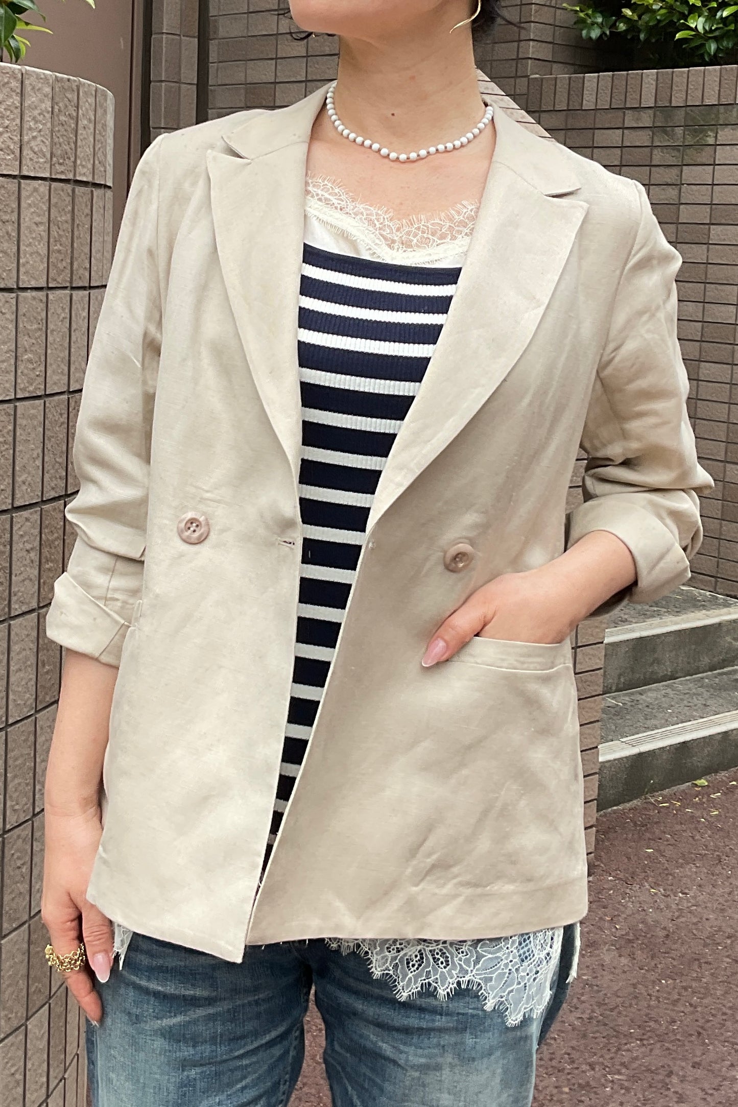 リュクス麻レーヨンダブルジャケット