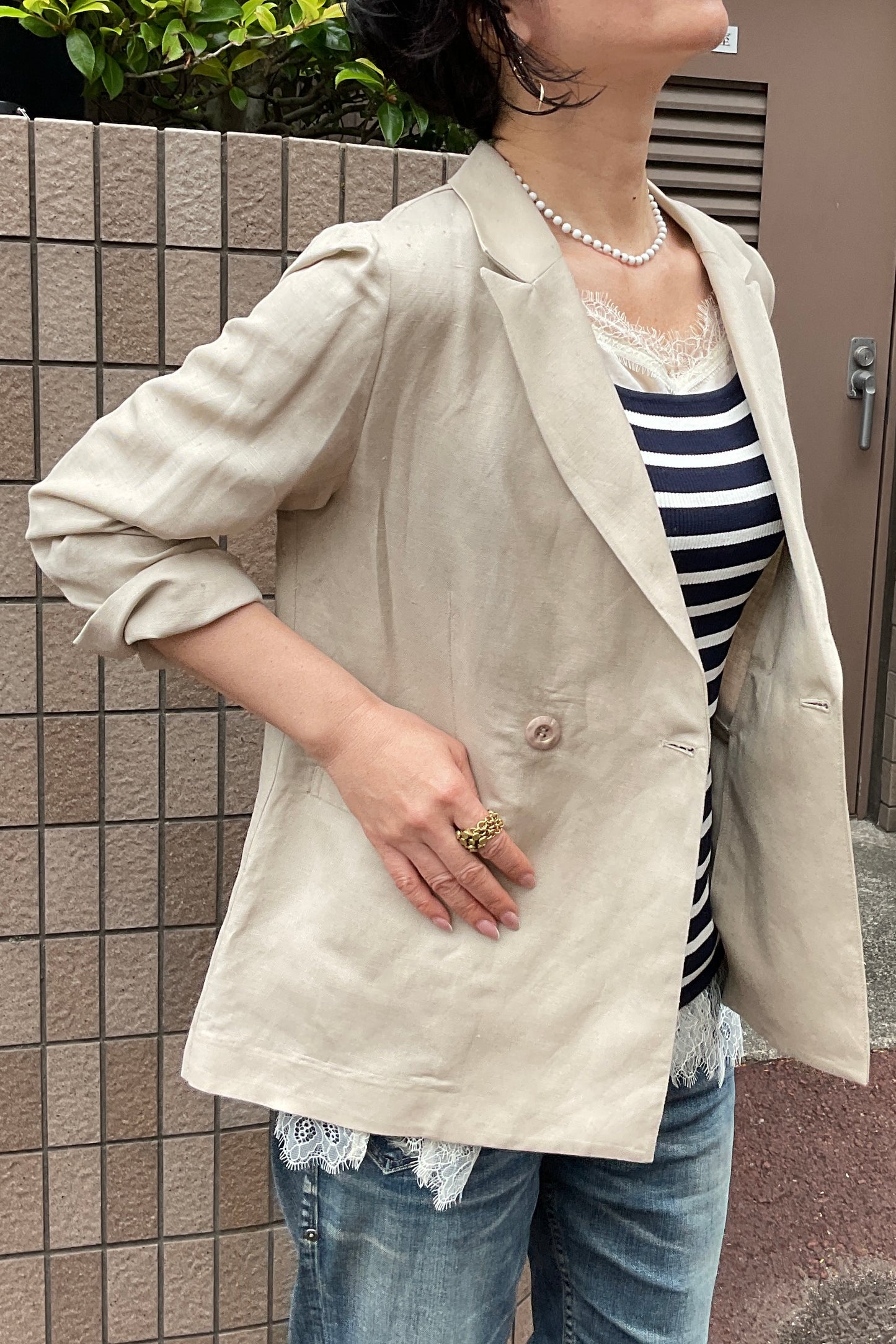 リュクス麻レーヨンダブルジャケット