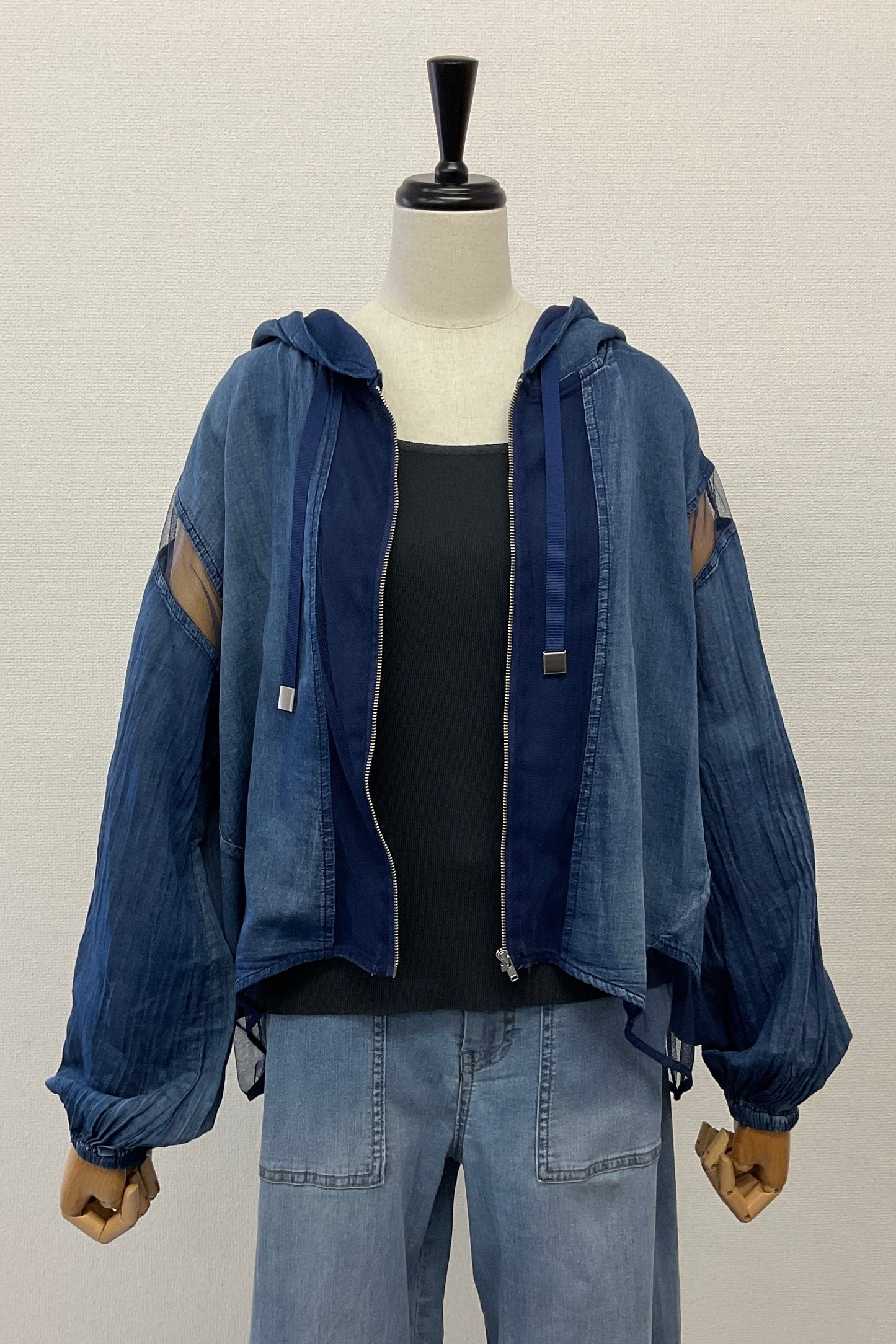 <セット割>シアーデニムパーカー(ブルー) ×ニットタンク(無地)