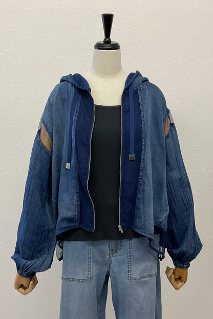 <セット割>シアーデニムパーカー(ブルー) ×ニットタンク(無地)