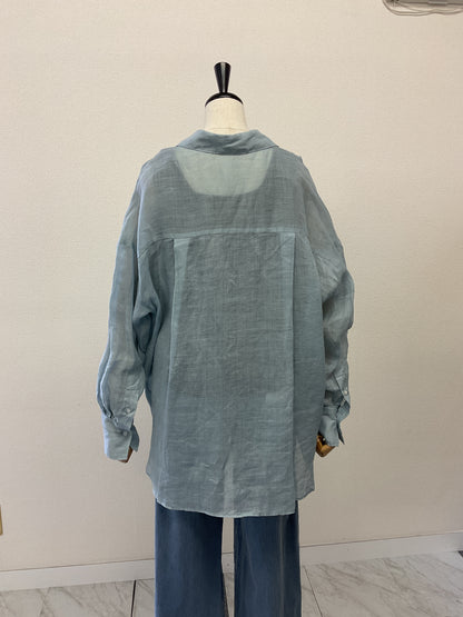 <セット割>シアーリネンシャツ(サックス) ×ニットタンク(無地)