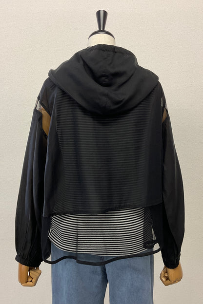 <セット割>シアージップパーカー(ブラック) ×ニットタンク(ボーダー)